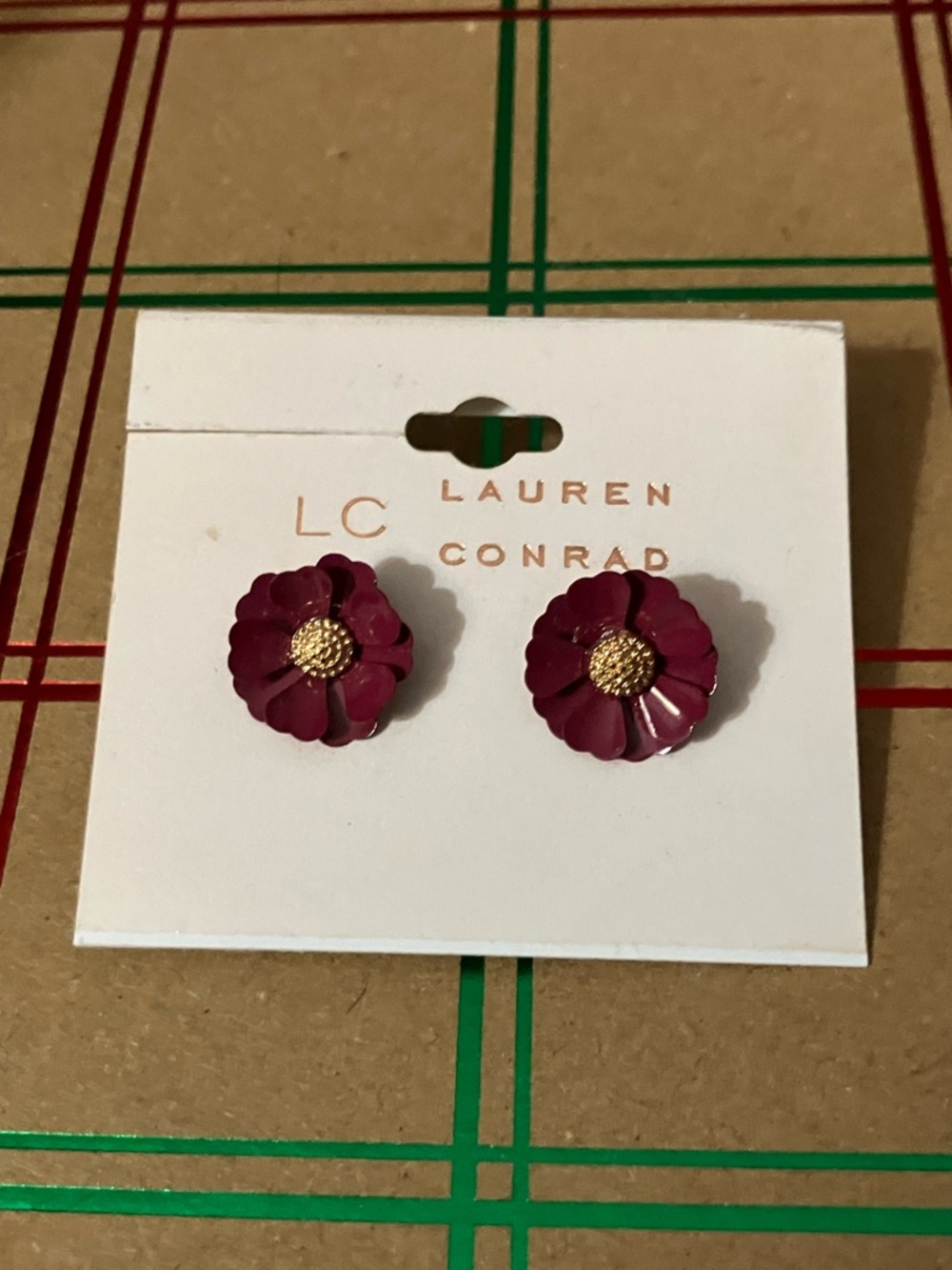 LC Lauren Conrad Plum Flower Stud Earrings with Gold Centers
